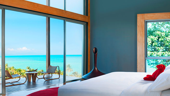 苏梅岛W酒店拥有75间私人别墅，室内设计风格动鲜明，全部配备极为现代化的高品质生活设施。