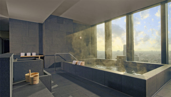 东京安缦从日式美学中汲取灵感，每间客房都设有风吕，浸入式浴盆是日本洗浴文化的核心。