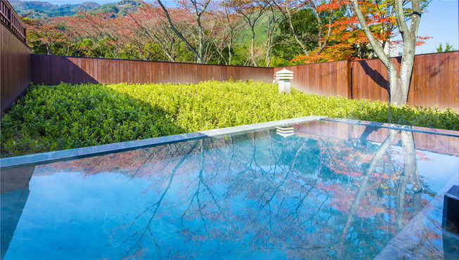 客房不仅被盎然绿意环绕，选择附露天温泉房型的客人足不出户即可享受林间私汤。