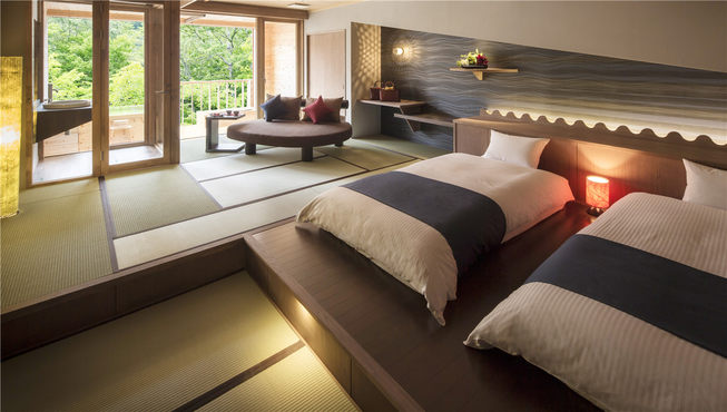 部分客房附设半/露天风吕，足不出户便能享受舒适温泉。