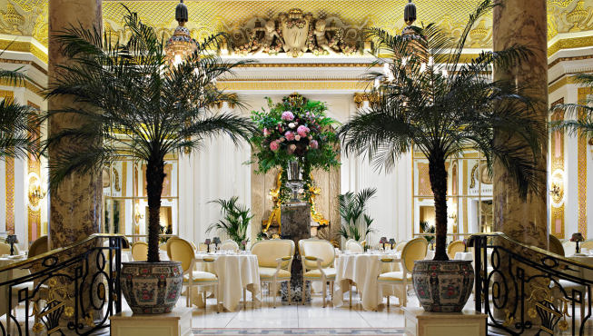 棕榈庭里设有宽大的落地窗，并装饰有许多华美的吊灯，提供独一无二的优雅就餐环境。

