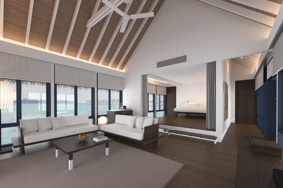 每栋One-Bedroom Water Villa with Pool都拥有私人的甲板入口