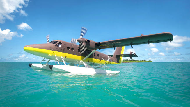 如果选择体验豪华水飞套餐，您将搭乘白马庄园专门定制的豪华水上飞机于马累与酒店间往返。