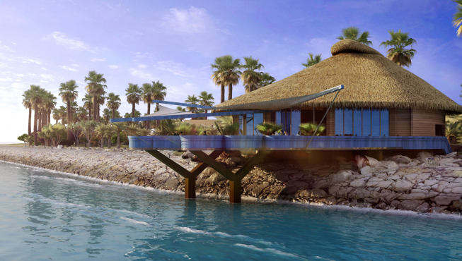 酒店房间和餐厅都直接屹立在水上，享受360度海水环绕的体验。