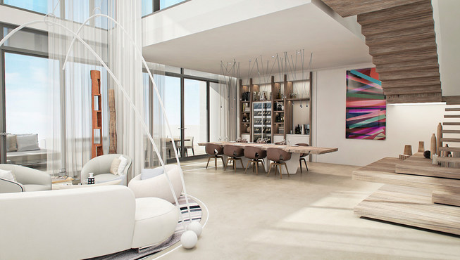 最新的带有环绕声和互动电视的定制娱乐墙，室内电视或在度假村的手持设备上可以享用10,000首歌曲和点播电影