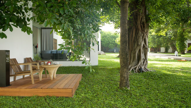 客房外部空间由青翠的树木草地包围，享受最新鲜的空气