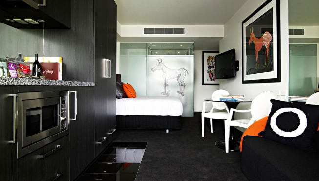 公寓套间，时尚现代的家居装饰，宽敞开放式的生活区域设计。